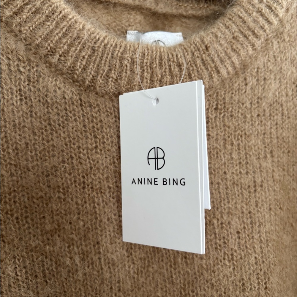 Anine Bing Tan Crew Neck Sweater Plush Relaxed Fit - Picture 5 of 7